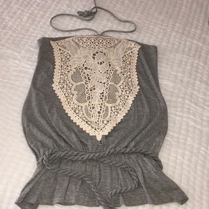 Wet Seal Grey Heather Bandeau Top w/Lace , jr med